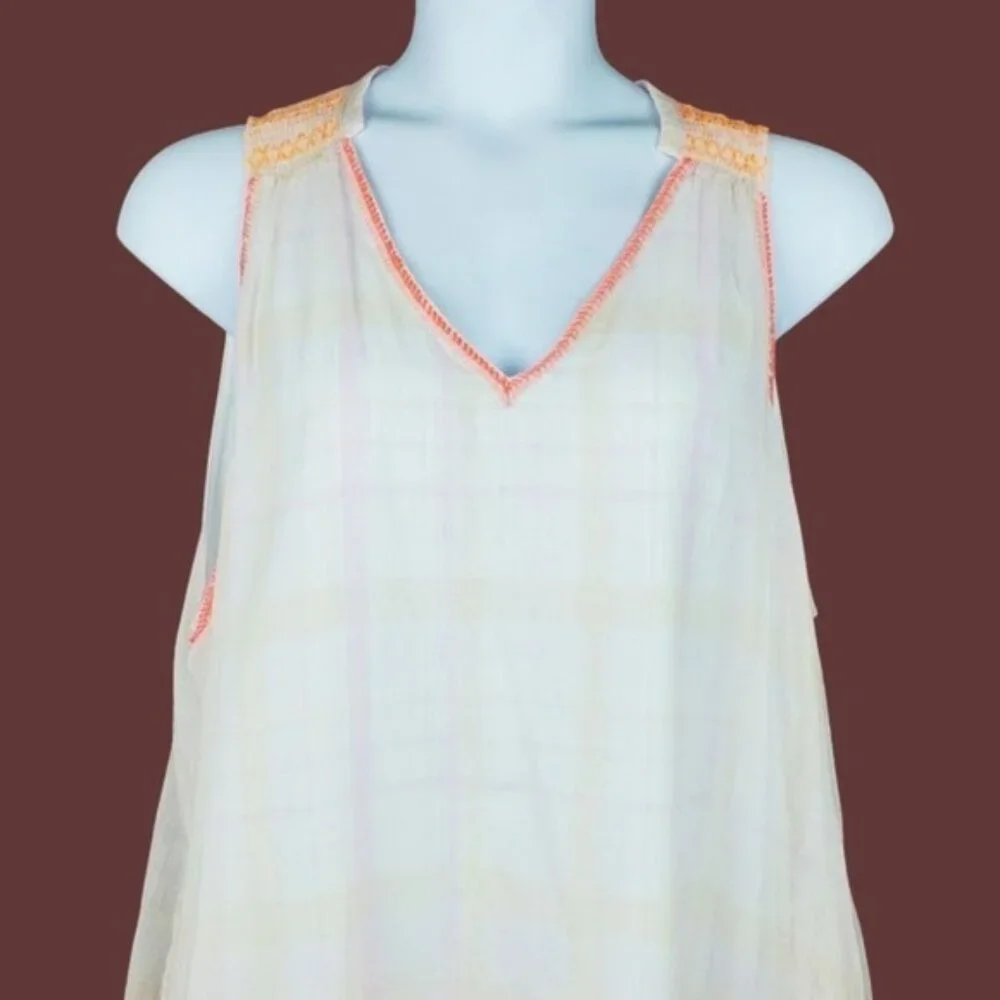 Free People Womens Sleeveless Run With Me Ivory Plaid Mini Dress Size M NWT - Picture 2 of 7